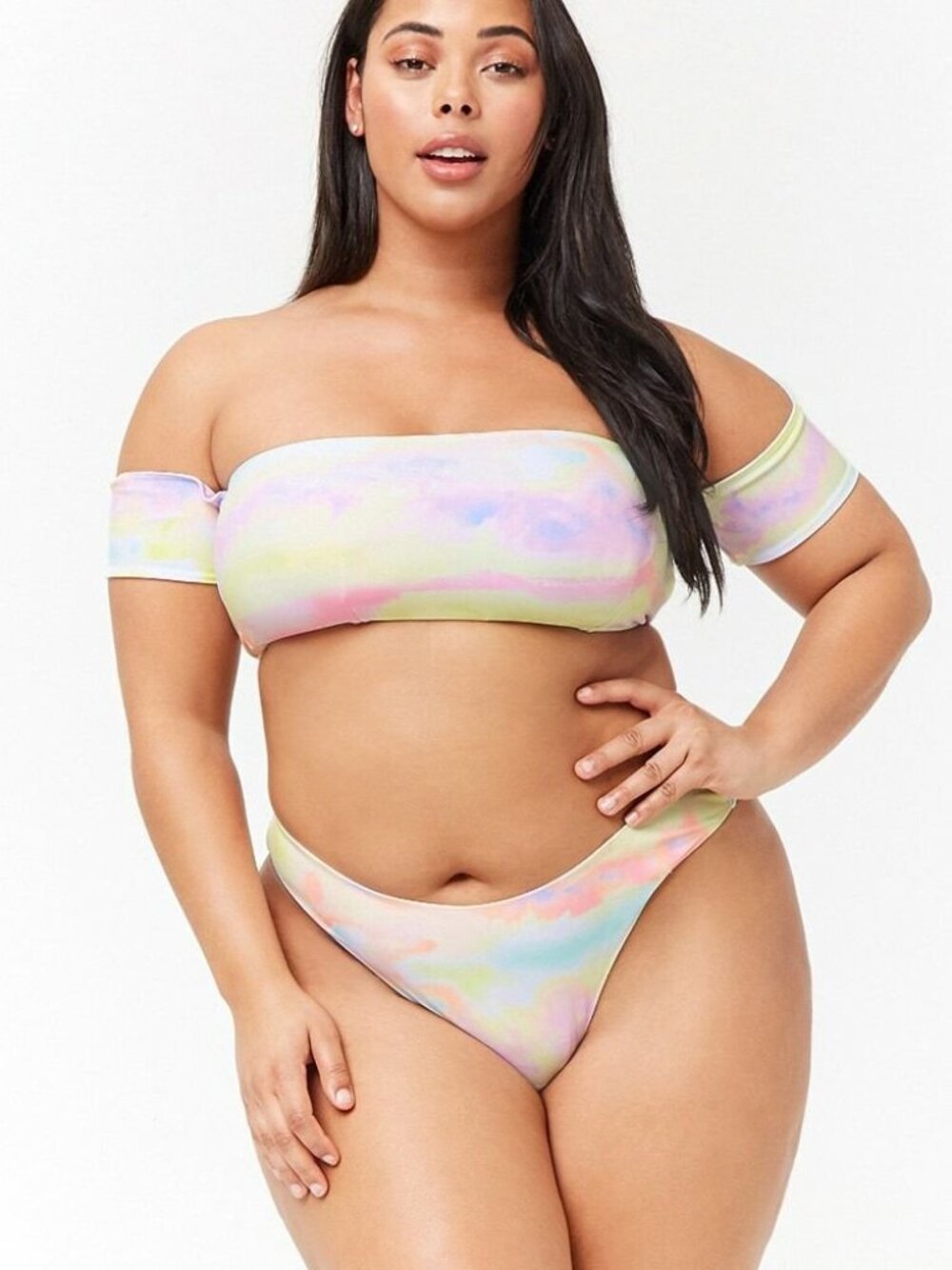 Forever 21 Plus Off-the-Shoulder Bikini Top Hign Waist Bottom Swim 2pcs Set 2X